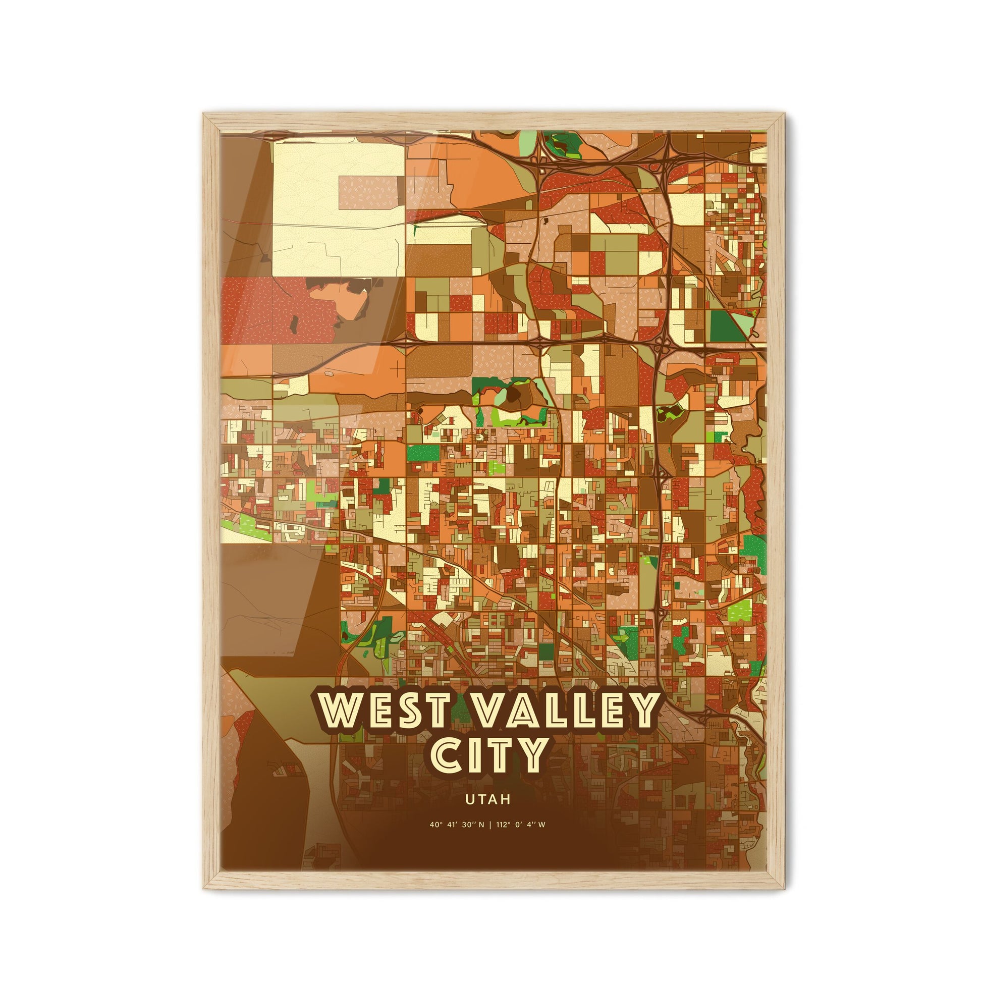 Colorful WEST VALLEY CITY UTAH Fine Art Map Farmhouse