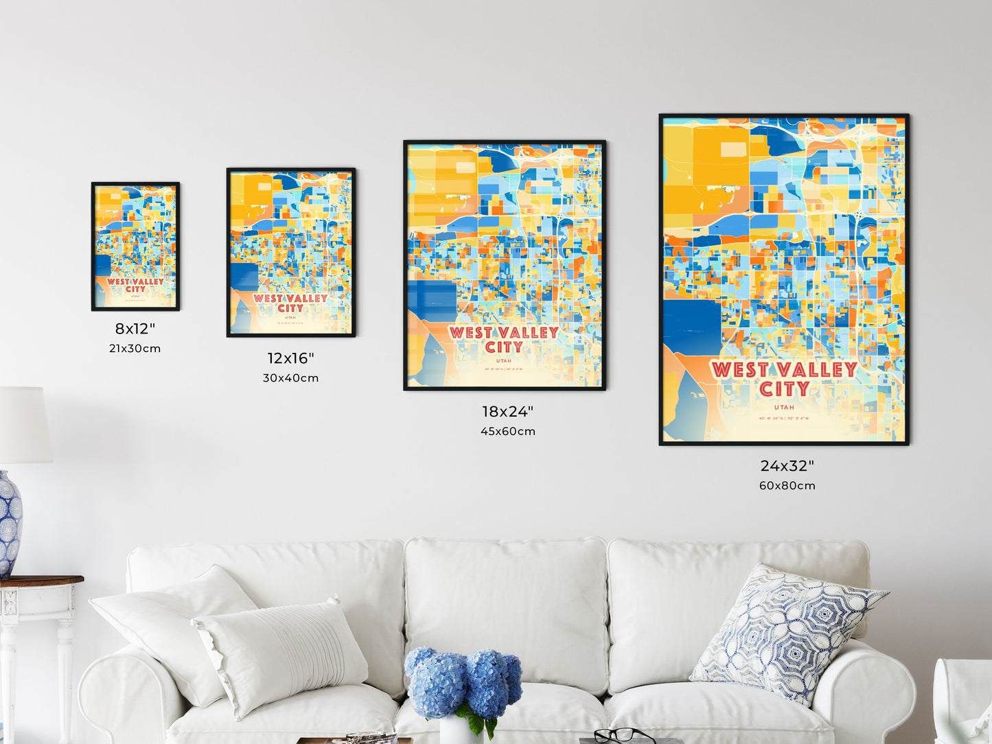 Colorful WEST VALLEY CITY UTAH Fine Art Map Blue Orange