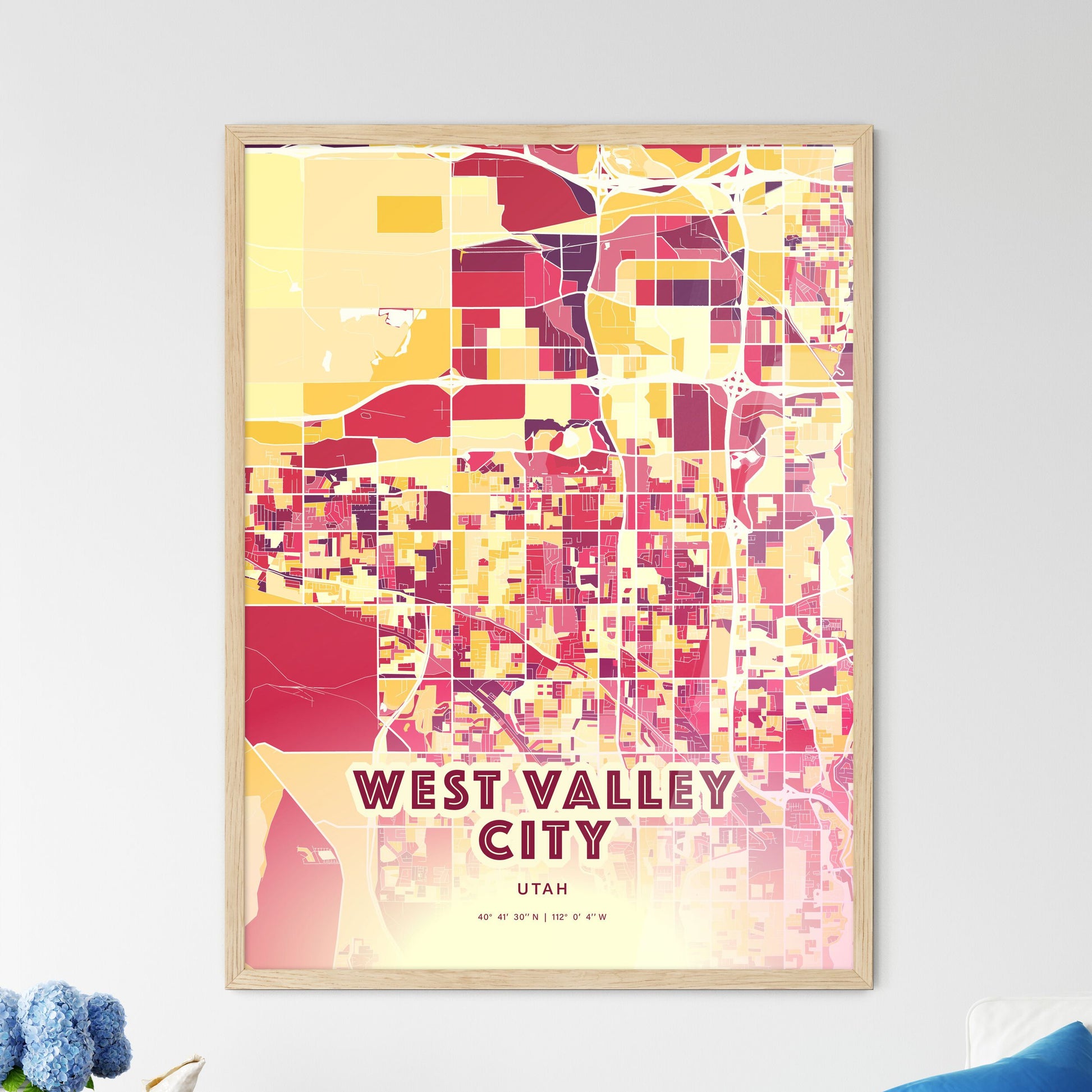 Colorful WEST VALLEY CITY UTAH Fine Art Map Hot Red