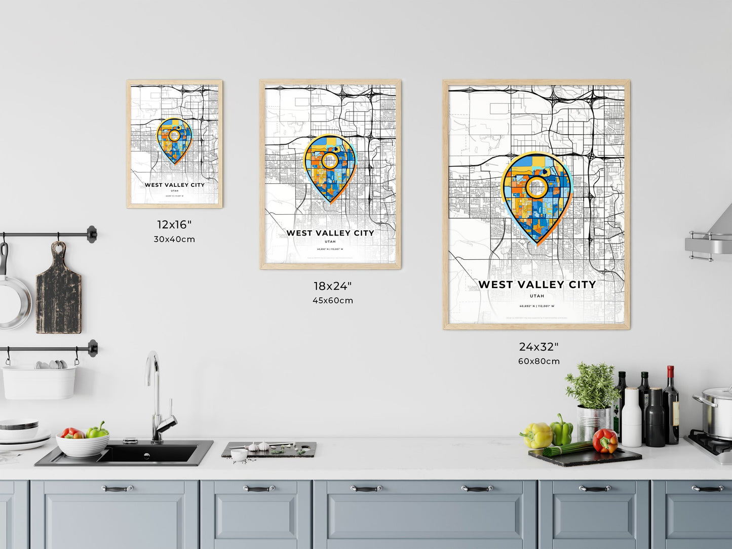 West Valley City Utah art map size chart