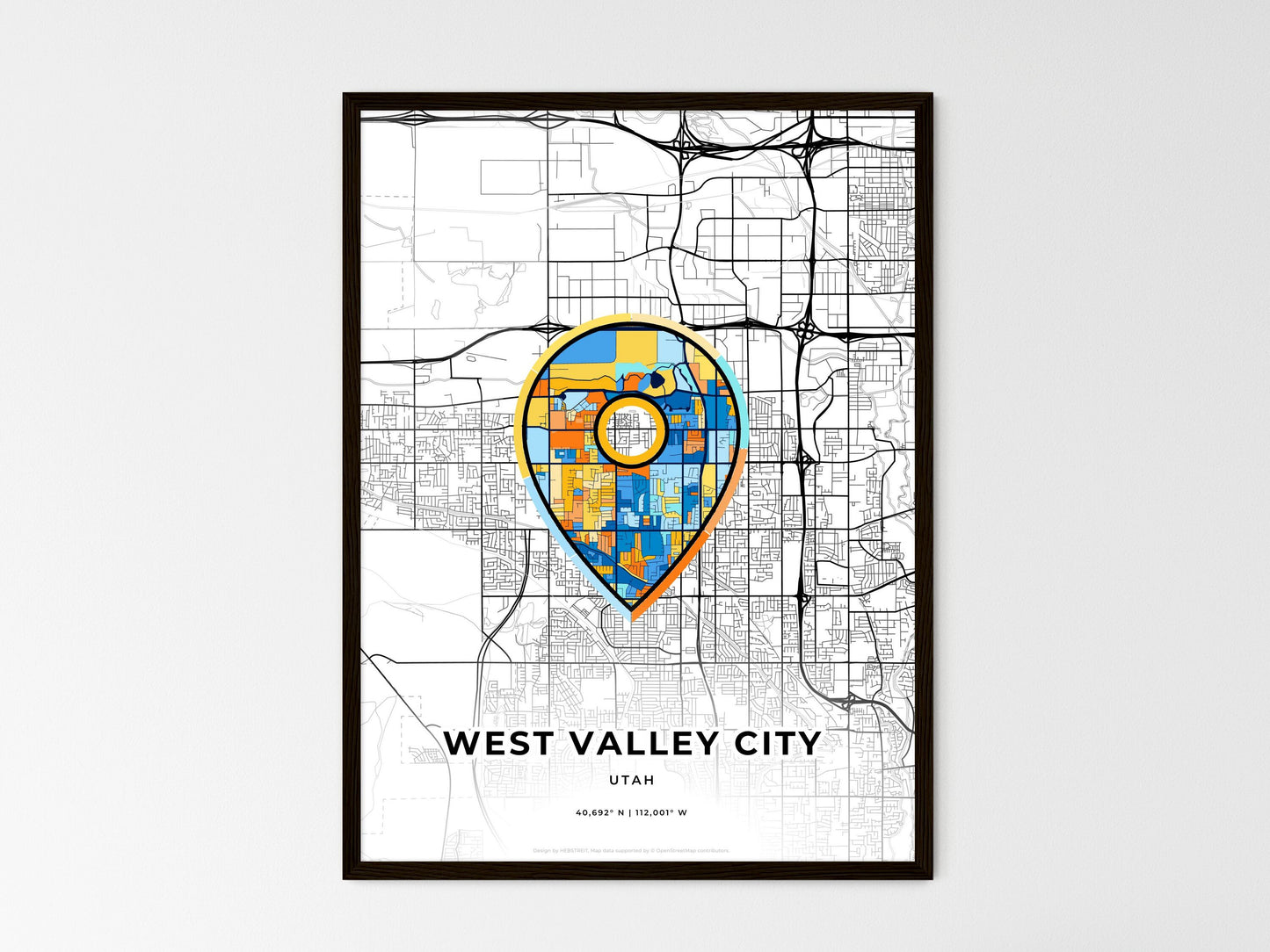 West Valley City Utah wedding art map with pointer icon
