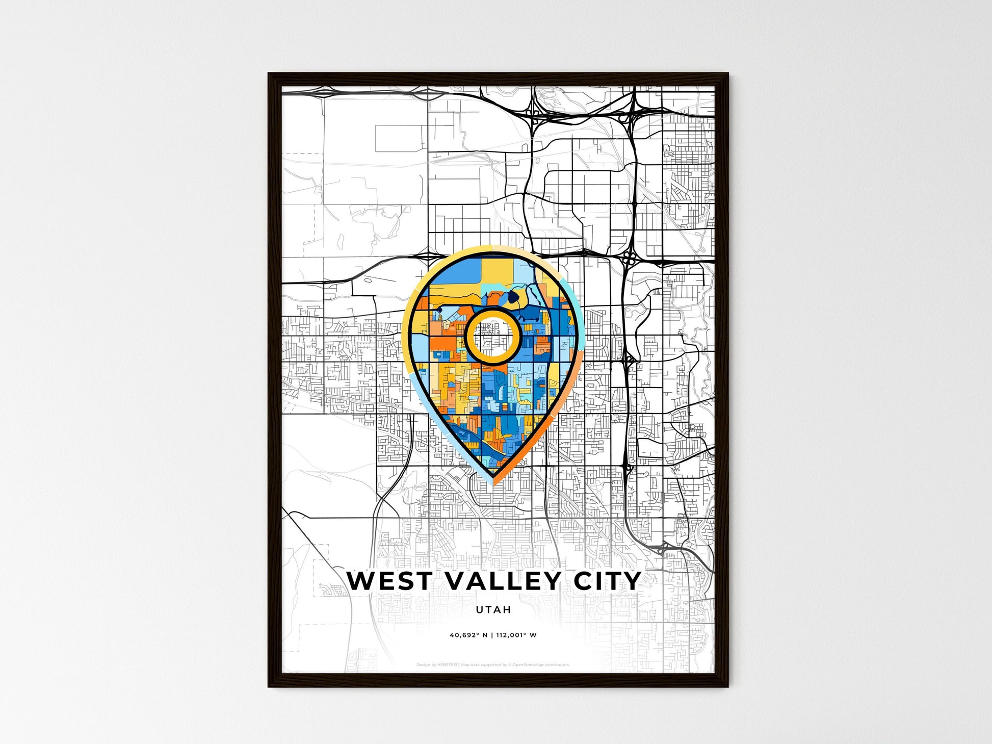 West Valley City Utah wedding art map with pointer icon