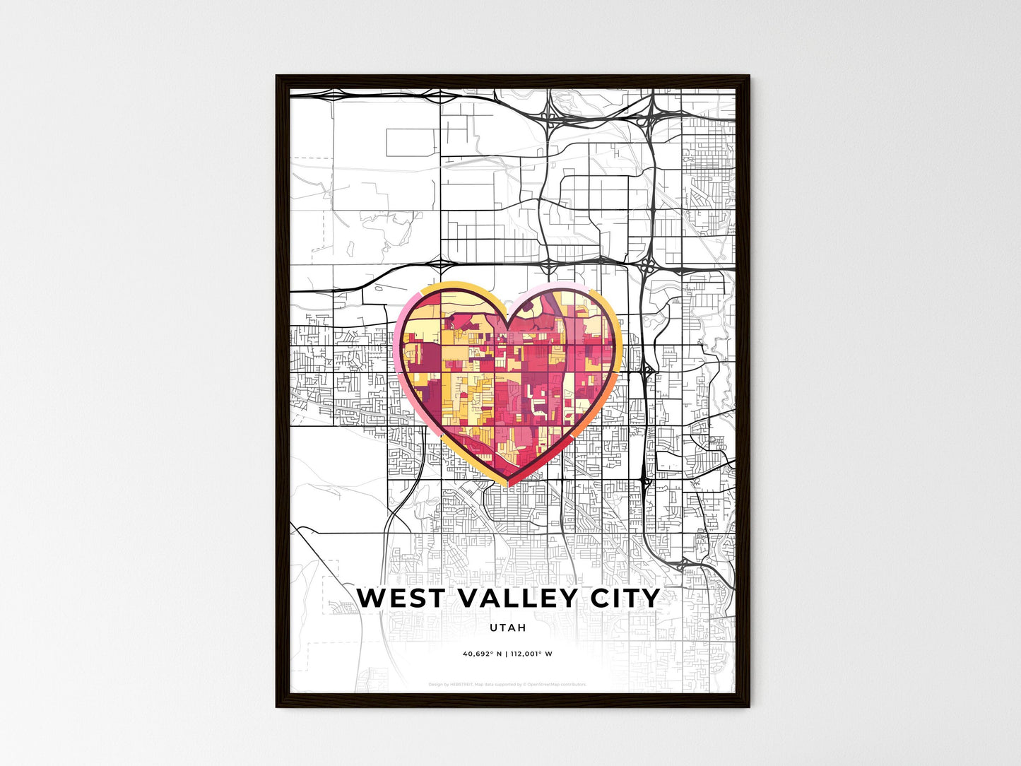 West Valley City Utah wedding art map with heart icon