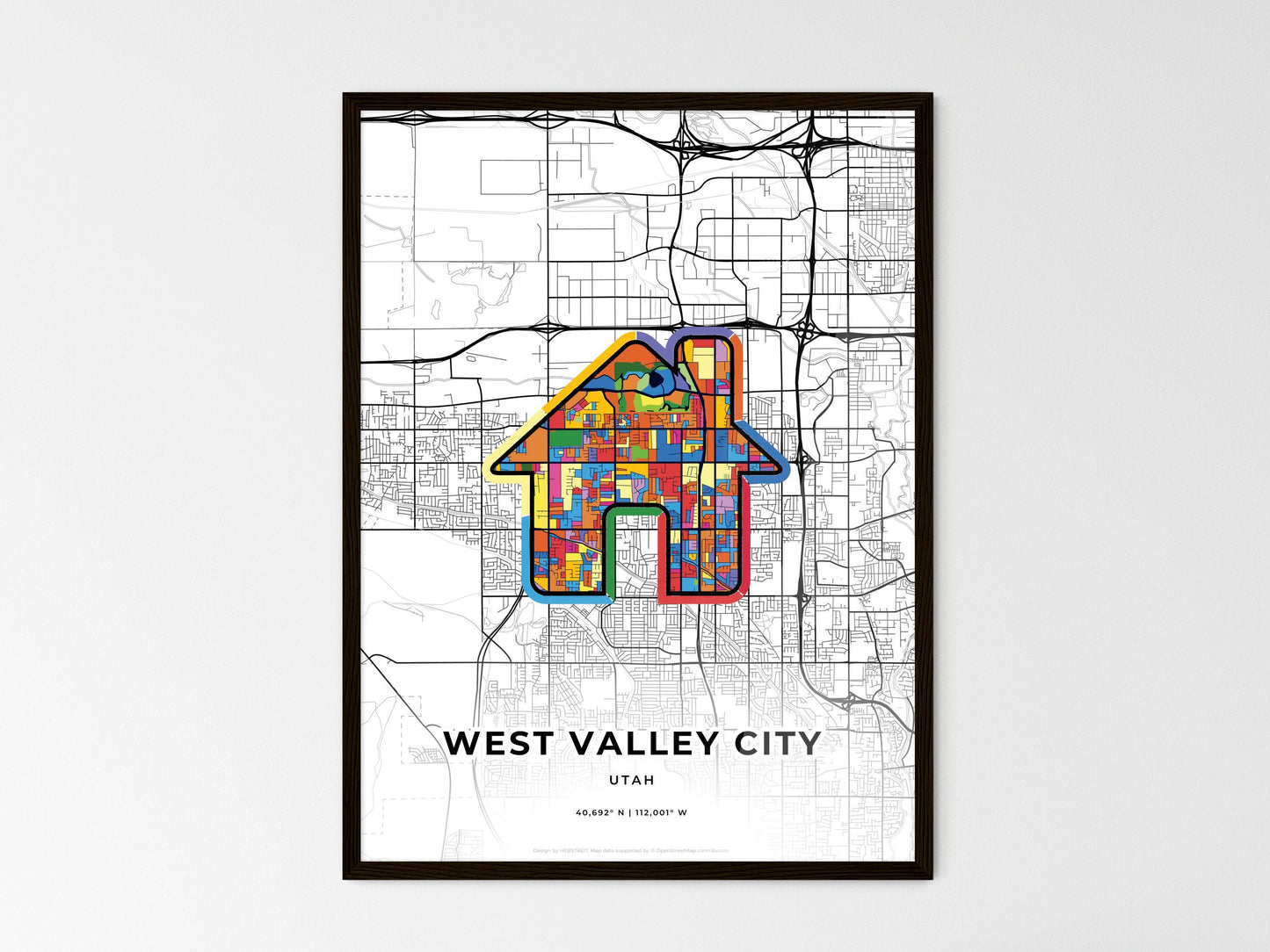 West Valley City Utah wedding art map with home icon