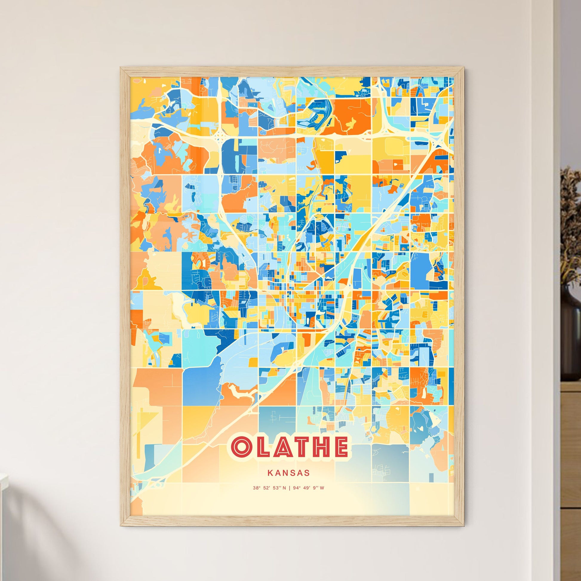 Colorful Olathe Kansas Fine Art Map Blue Orange