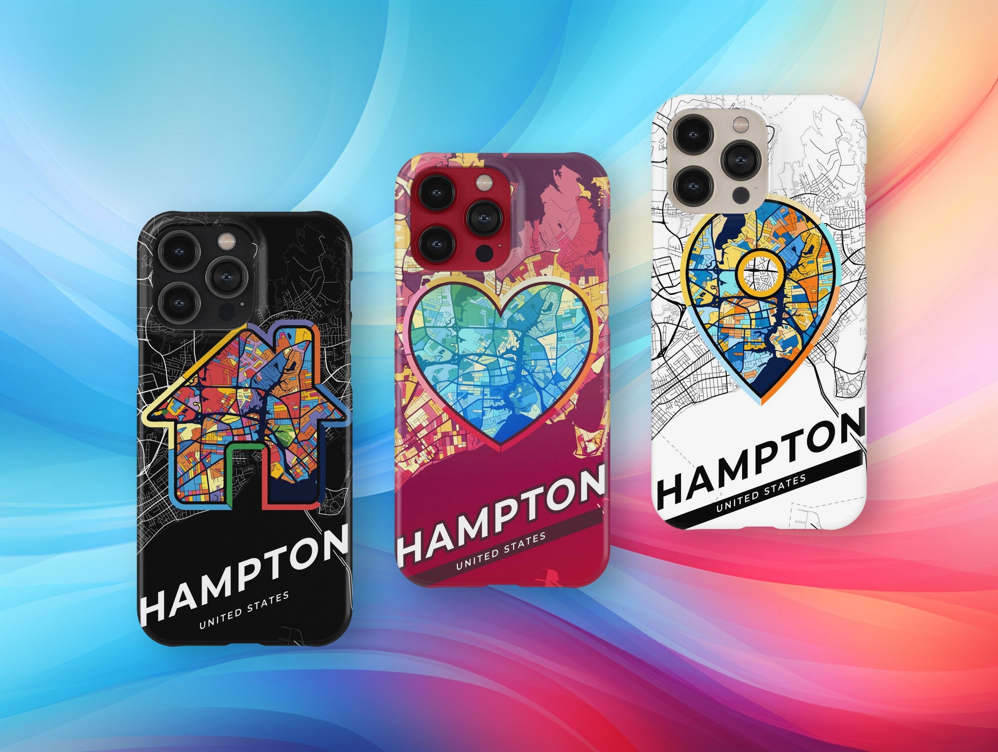 Hampton Virginia slim phone case with colorful icon. Birthday, wedding or housewarming gift. Couple match cases.