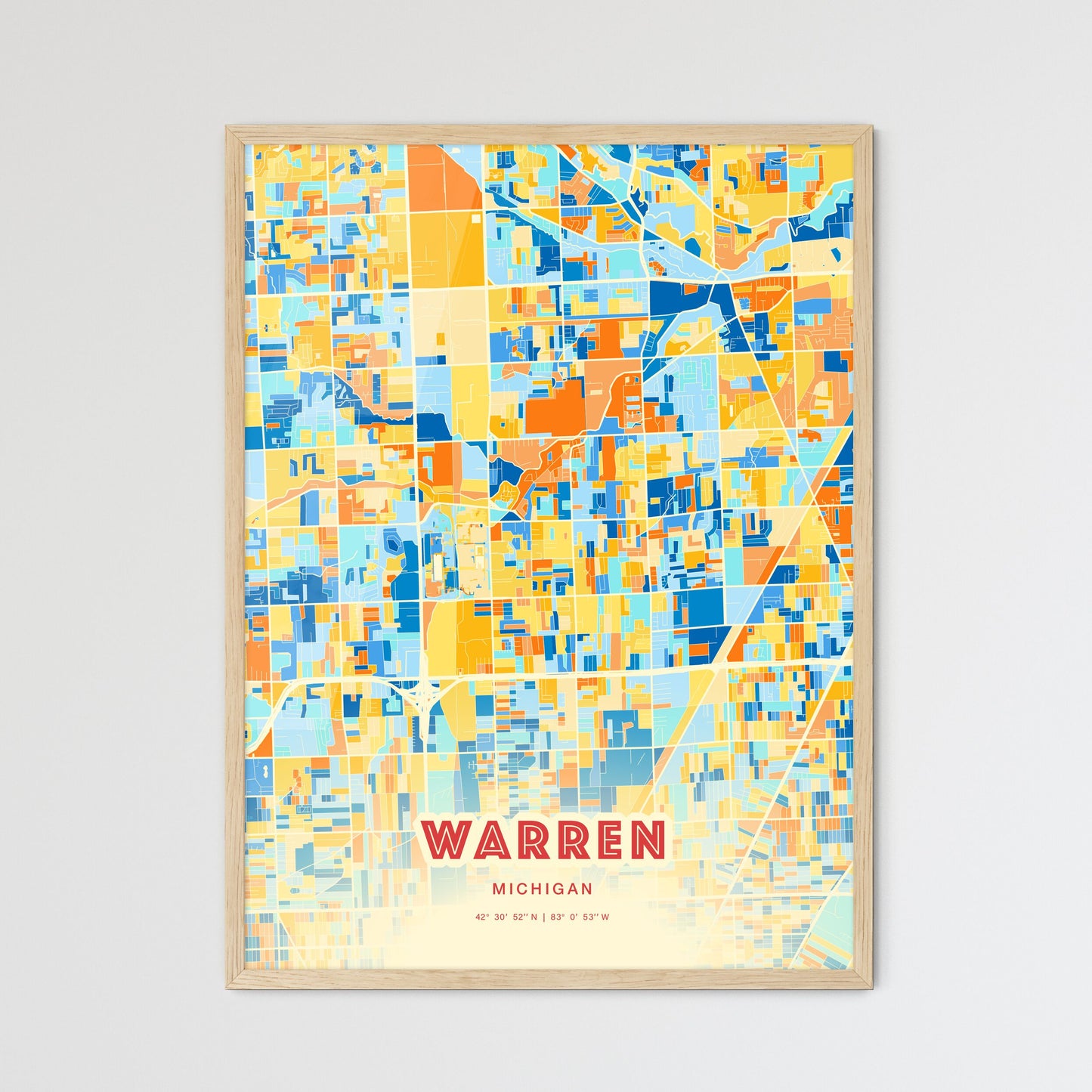 Colorful Warren Michigan Fine Art Map Blue Orange