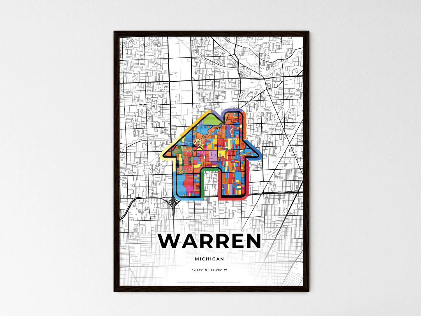 Warren Michigan wedding art map with home icon