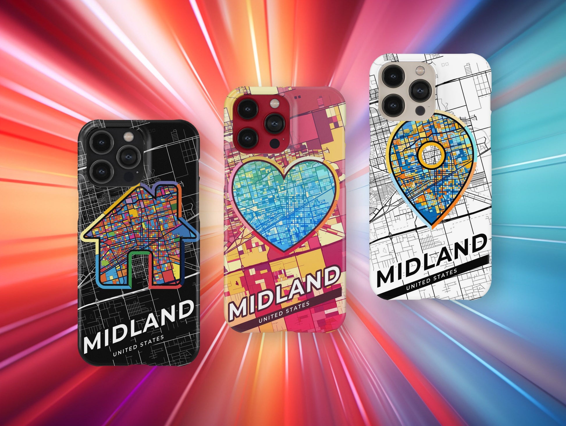 Midland Texas slim phone case with colorful icon