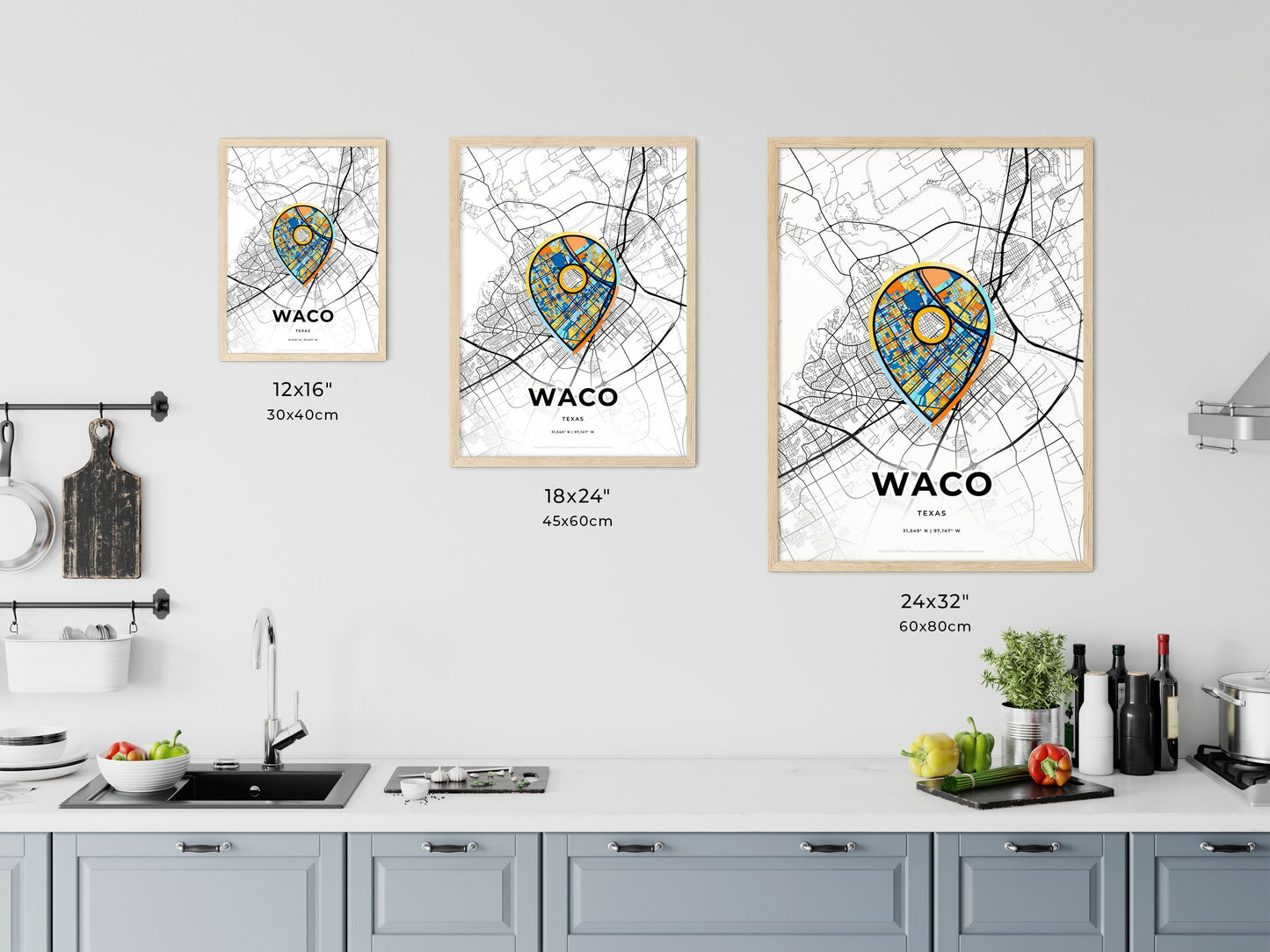 Waco Texas art map size chart