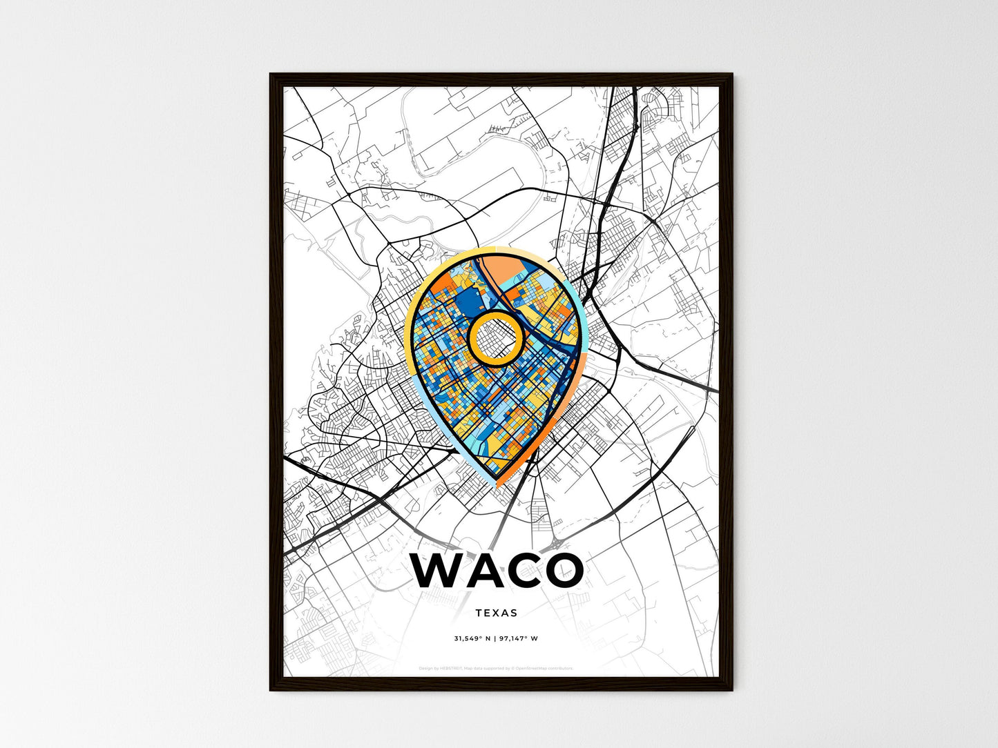 Waco Texas wedding art map with pointer icon