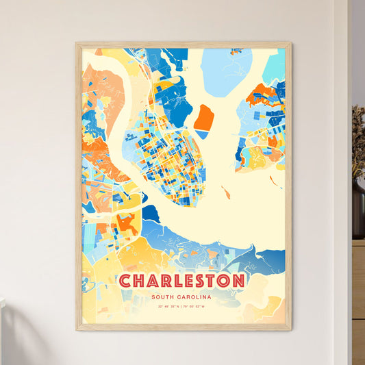 Colorful Charleston South Carolina Fine Art Map Blue Orange