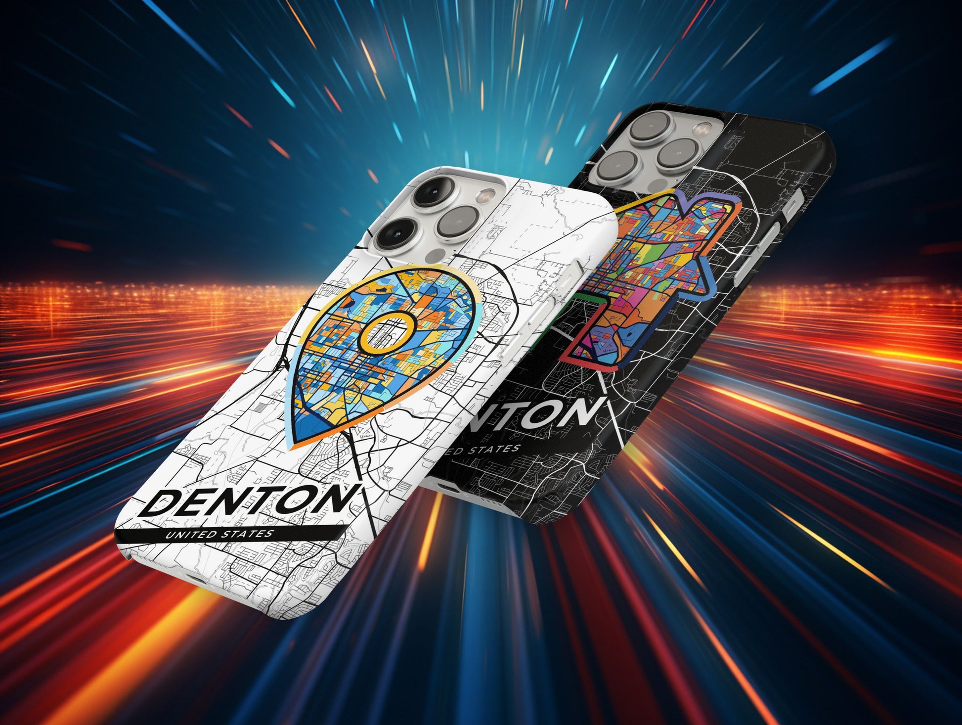 Denton Texas slim phone case with colorful icon. Birthday, wedding or housewarming gift. Couple match cases.