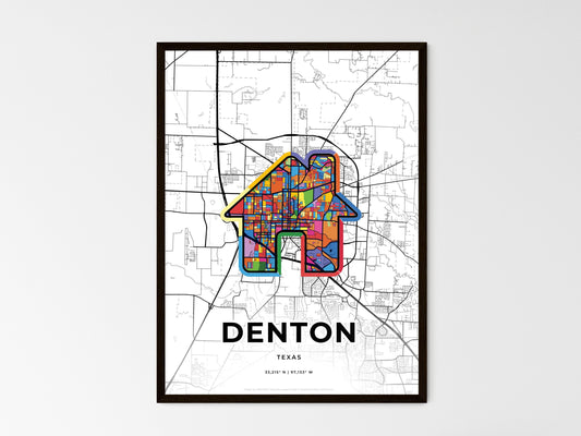 Denton Texas wedding art map with home icon