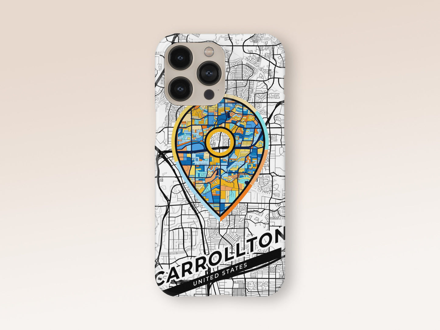 Carrollton Texas slim phone case with colorful icon. Birthday, wedding or housewarming gift. Couple match cases. 1