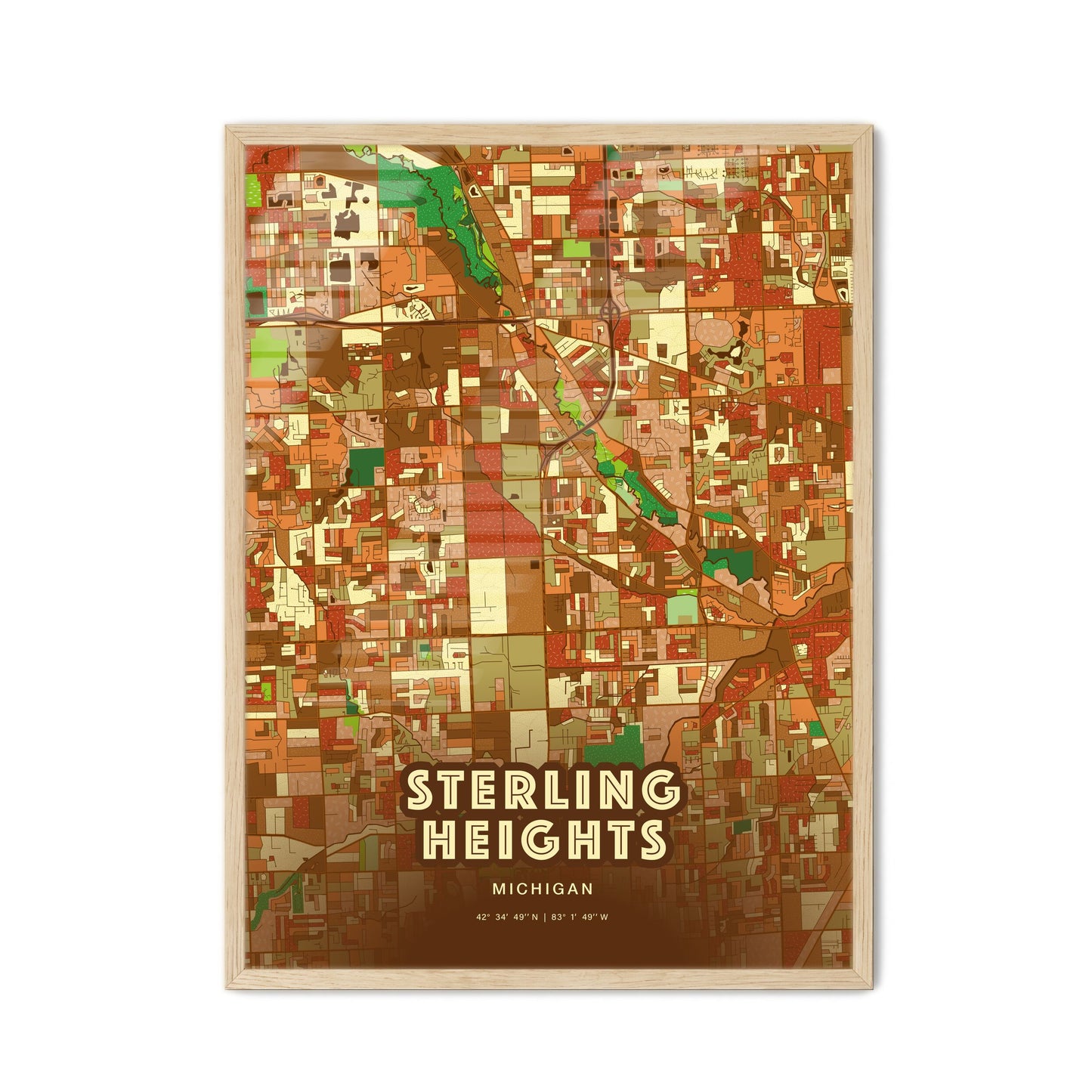 Colorful STERLING HEIGHTS MICHIGAN Fine Art Map Farmhouse