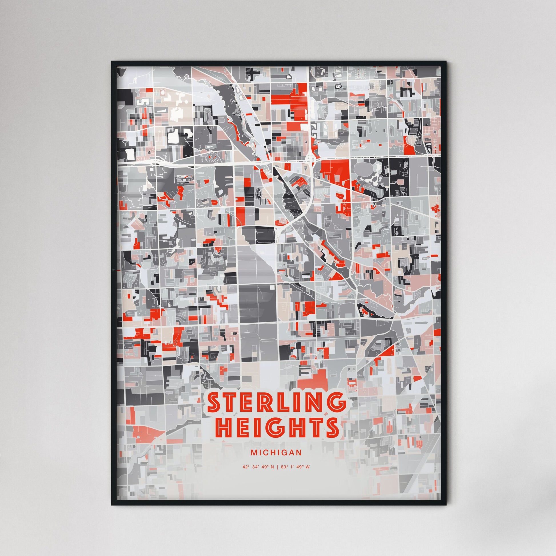 Colorful STERLING HEIGHTS MICHIGAN Fine Art Map Modern