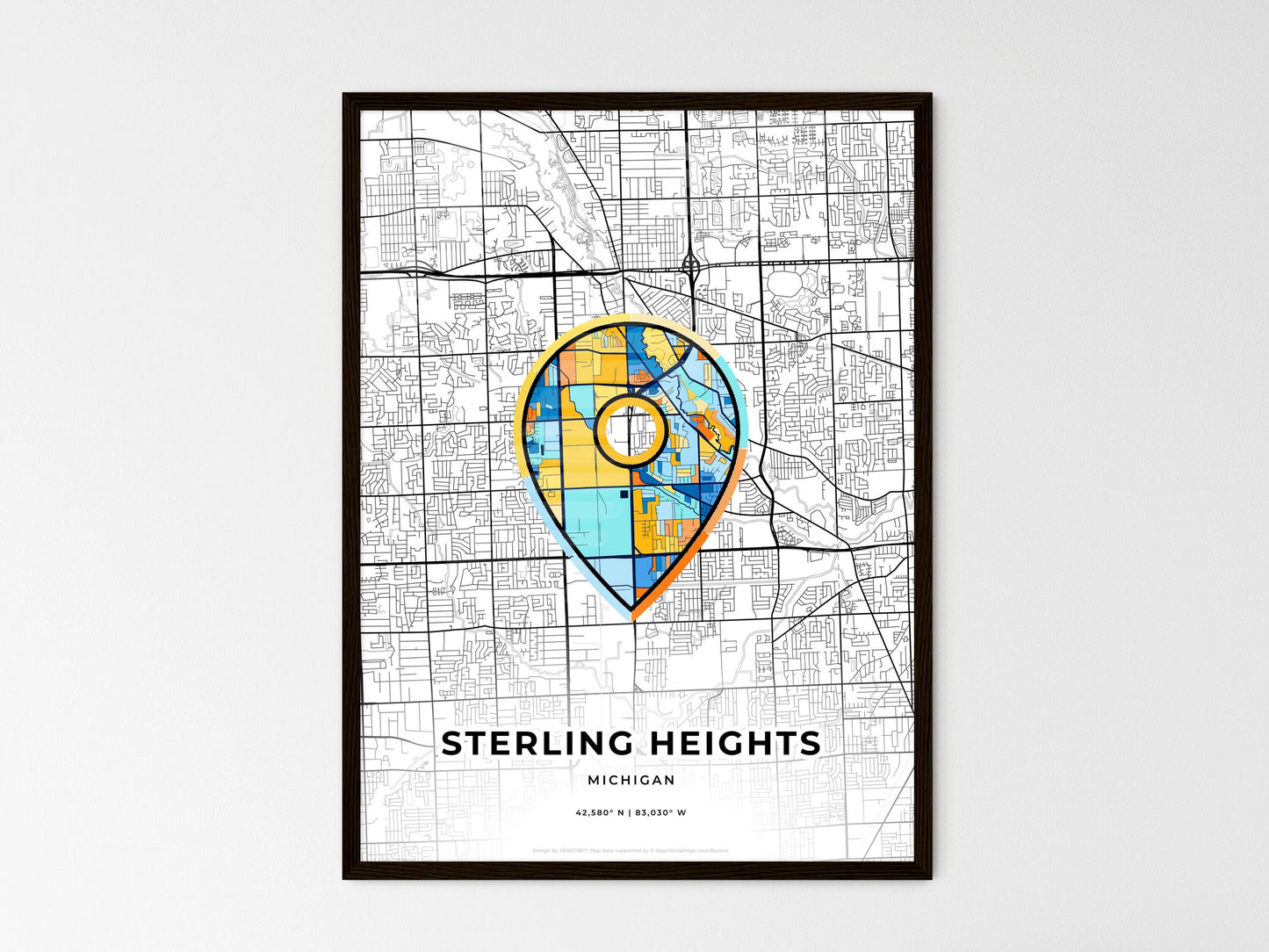 Sterling Heights Michigan wedding art map with pointer icon