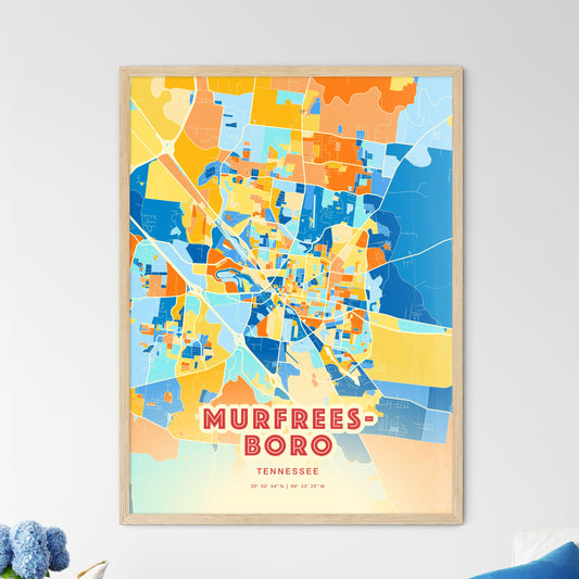 Colorful Murfreesboro Tennessee Fine Art Map Blue Orange