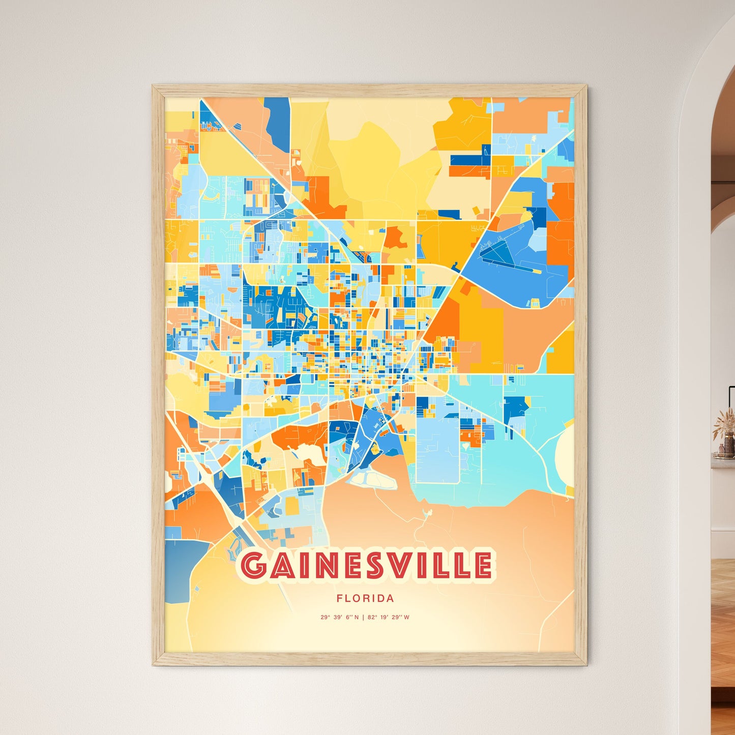 Colorful Gainesville Florida Fine Art Map Blue Orange
