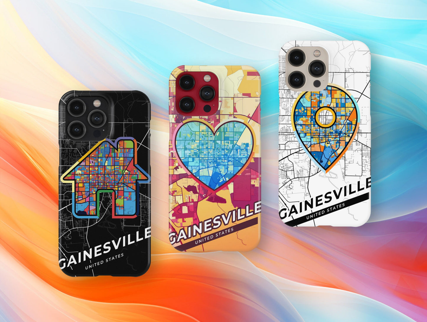 Gainesville Florida slim phone case with colorful icon. Birthday, wedding or housewarming gift. Couple match cases.