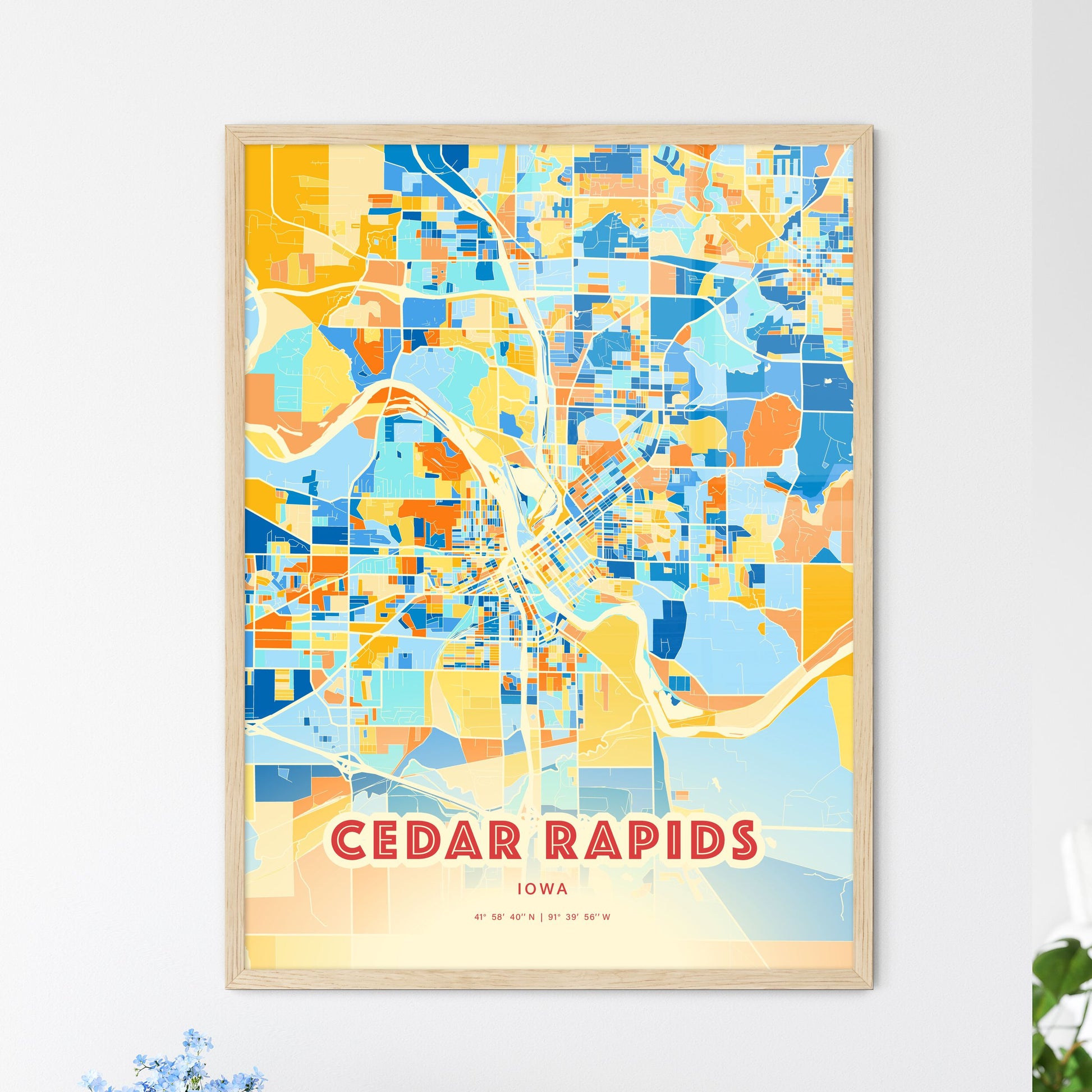 Colorful Cedar Rapids Iowa Fine Art Map Blue Orange