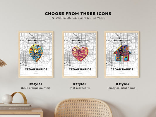 Cedar Rapids Iowa maps with colorful icons