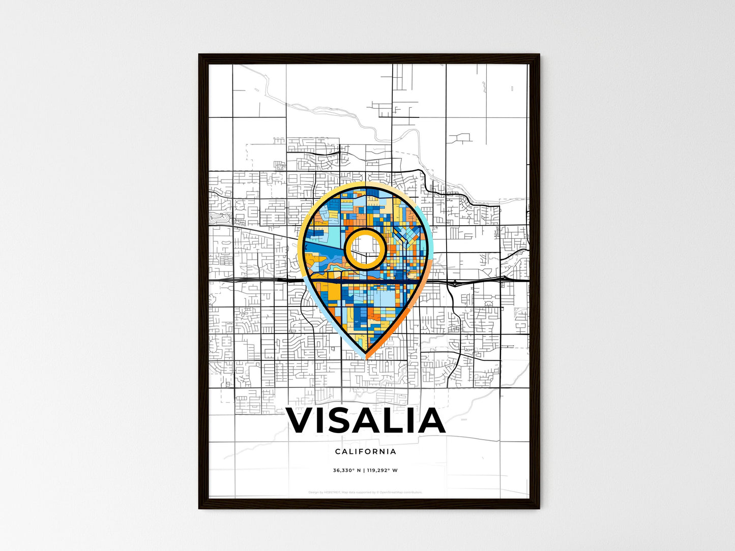 Visalia California wedding art map with pointer icon