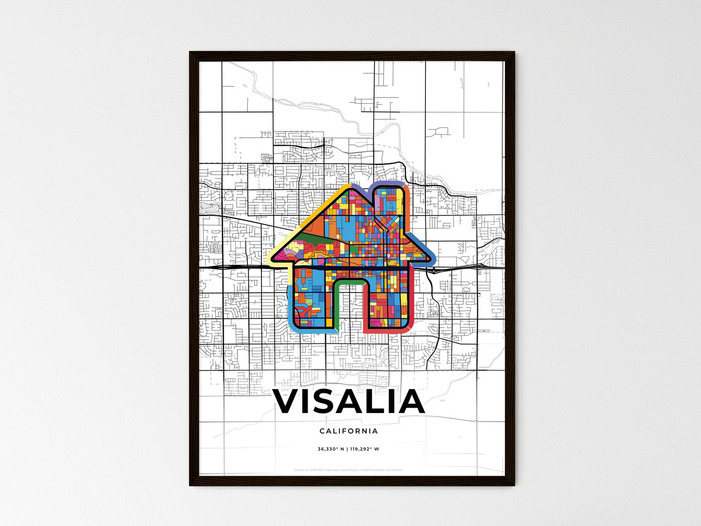 Visalia California wedding art map with home icon