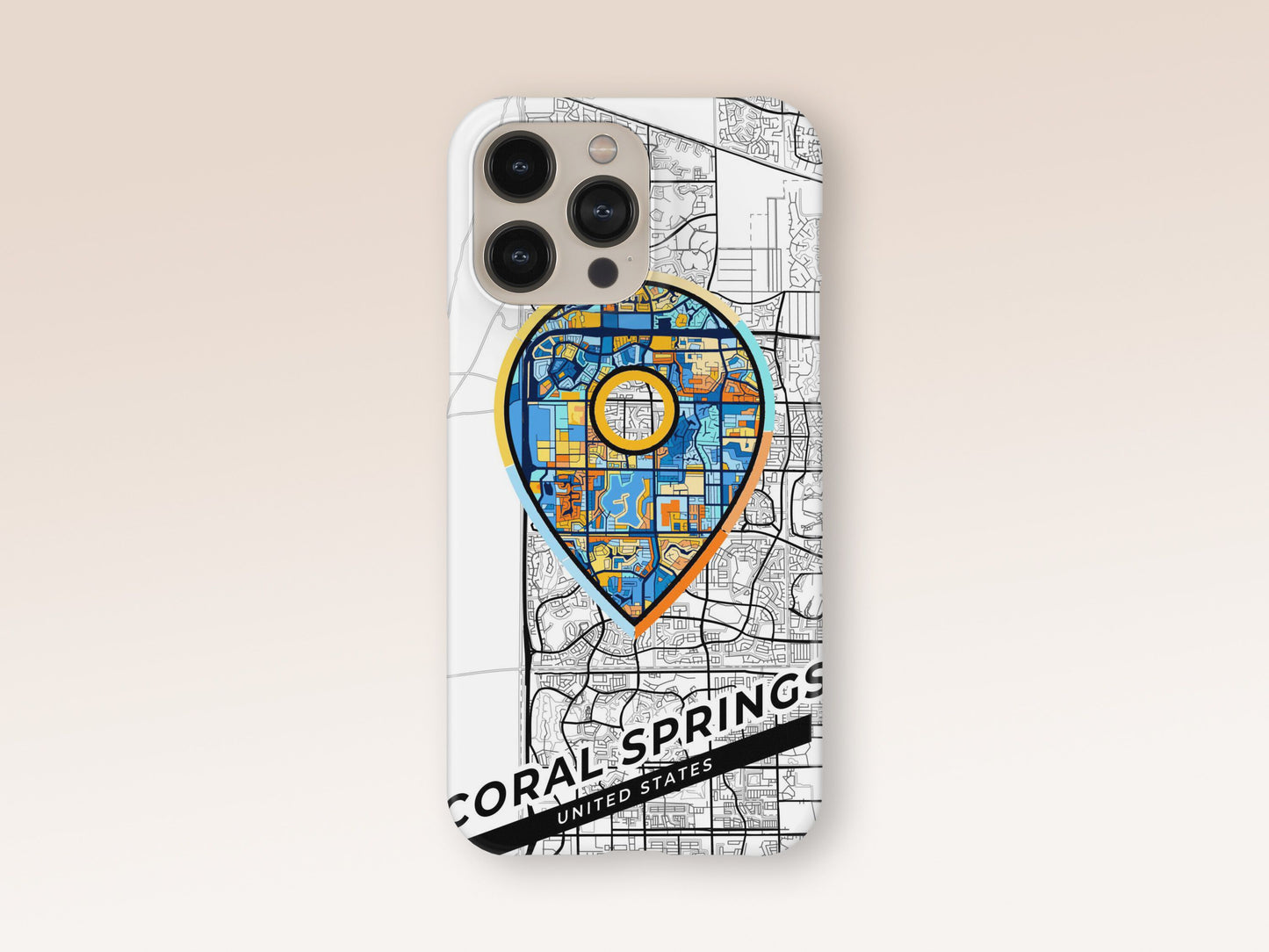 Coral Springs Florida slim phone case with colorful icon. Birthday, wedding or housewarming gift. Couple match cases. 1