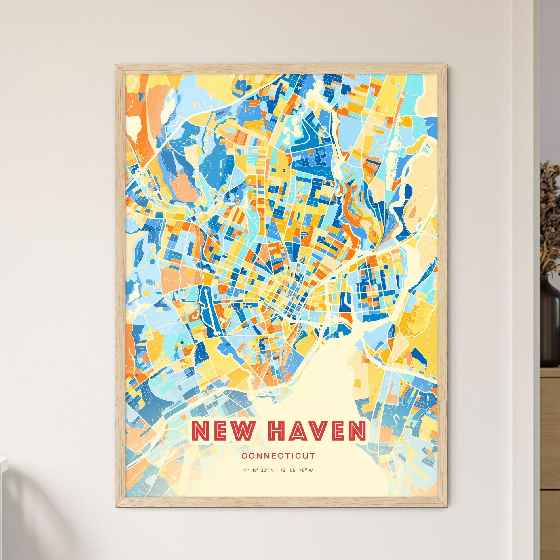 Colorful New Haven Connecticut Fine Art Map Blue Orange