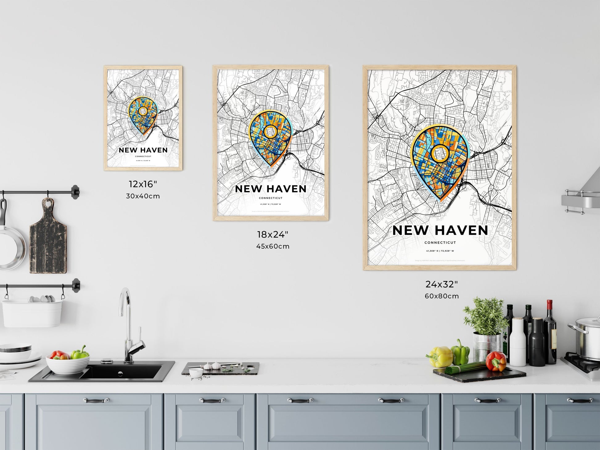 New Haven Connecticut art map size chart