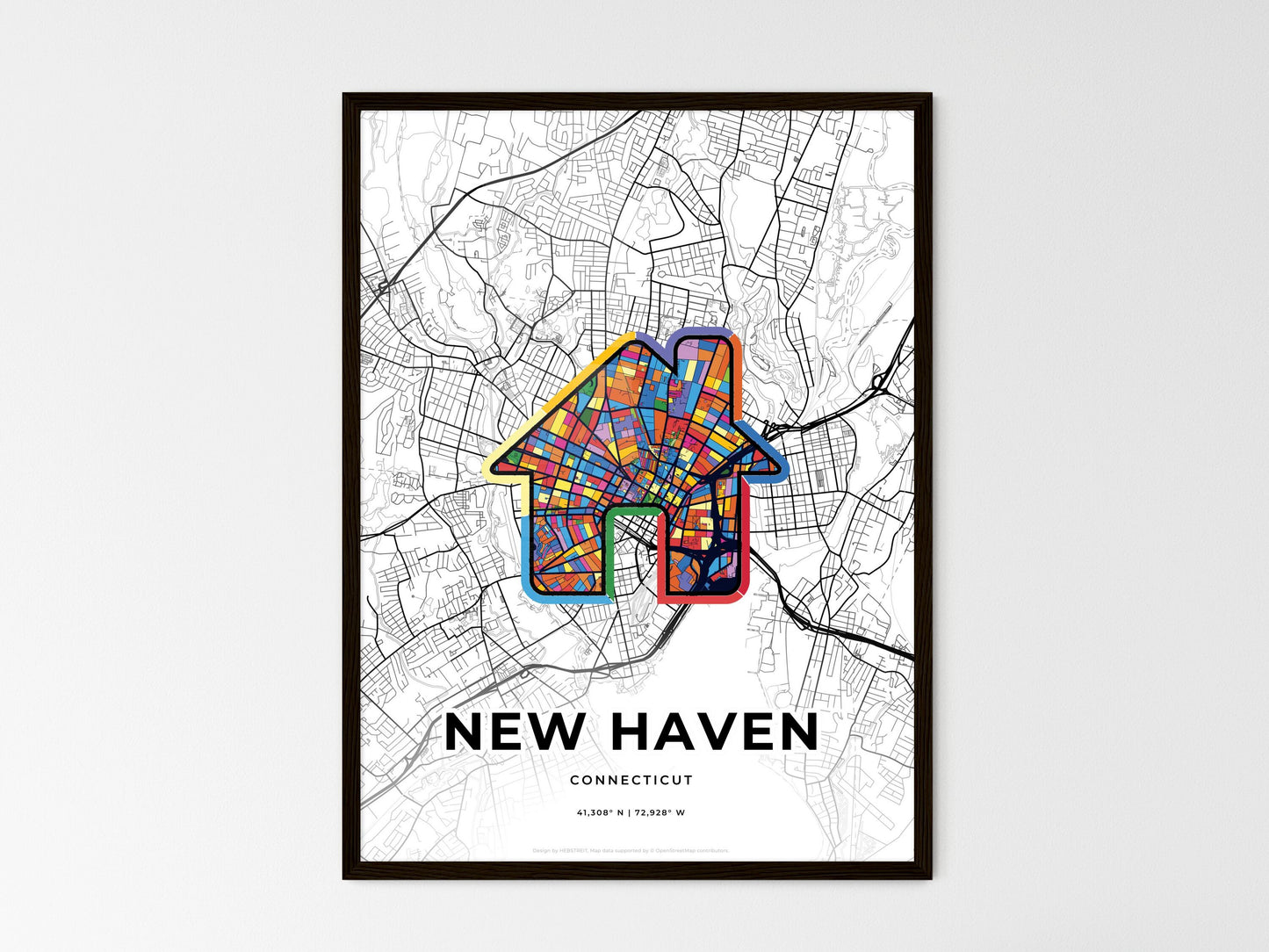 New Haven Connecticut wedding art map with home icon