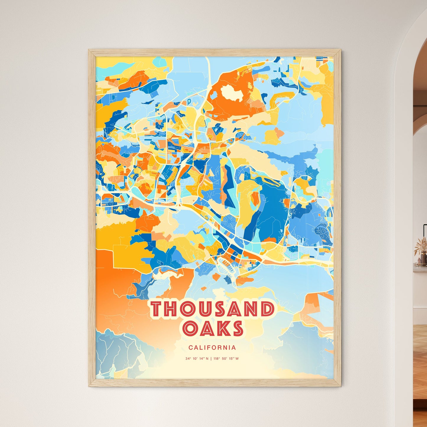 Colorful Thousand Oaks California Fine Art Map Blue Orange