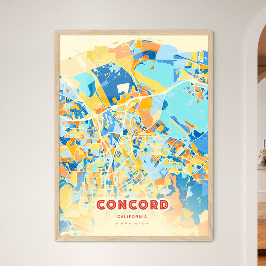 Colorful Concord California Fine Art Map Blue Orange
