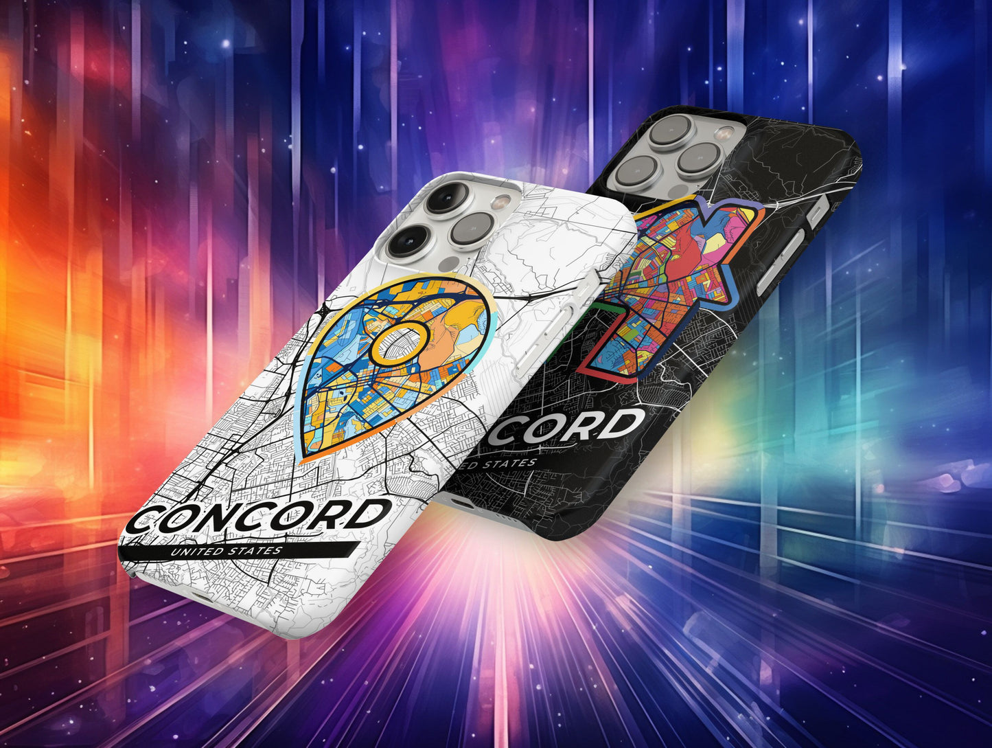 Concord California slim phone case with colorful icon. Birthday, wedding or housewarming gift. Couple match cases.