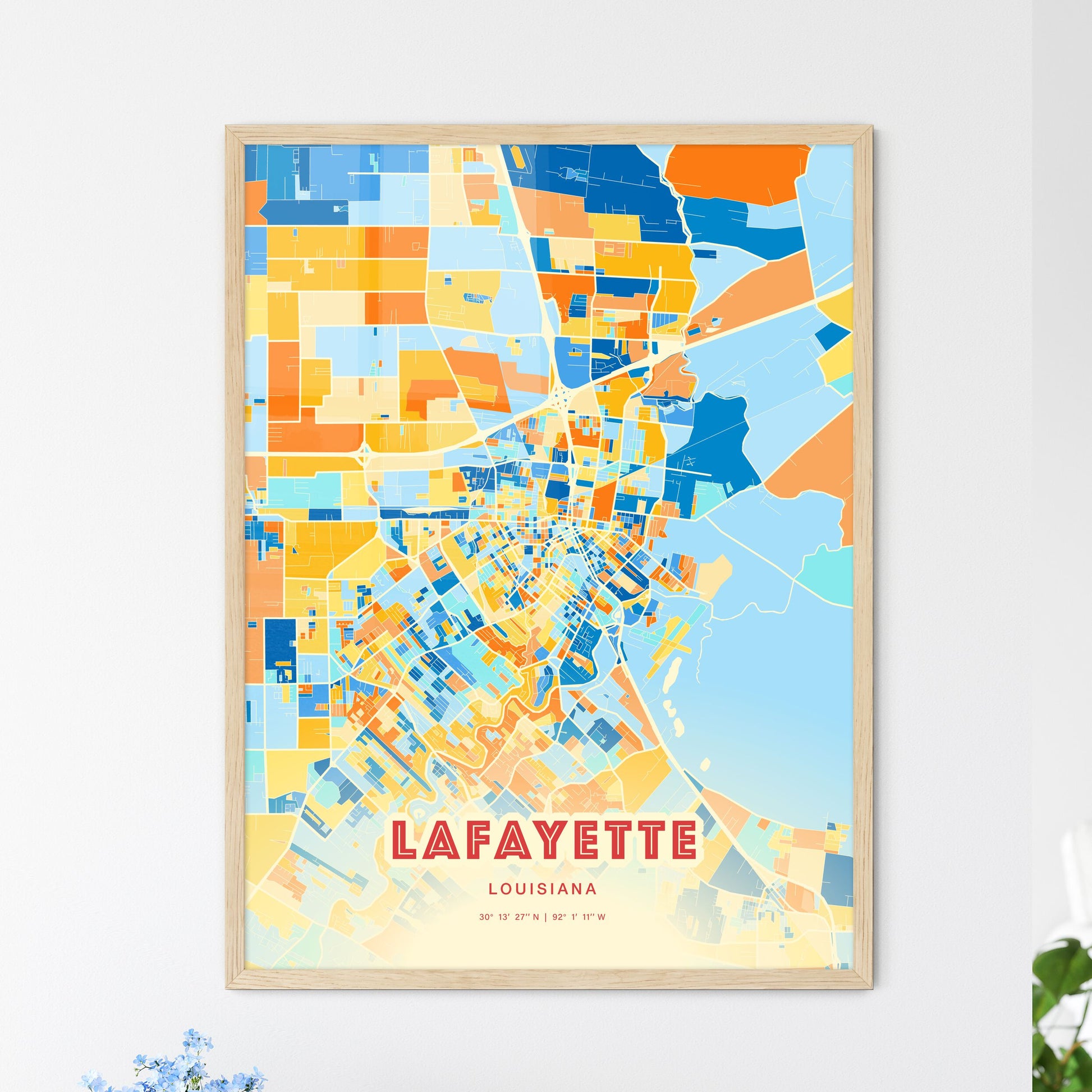 Colorful Lafayette Louisiana Fine Art Map Blue Orange