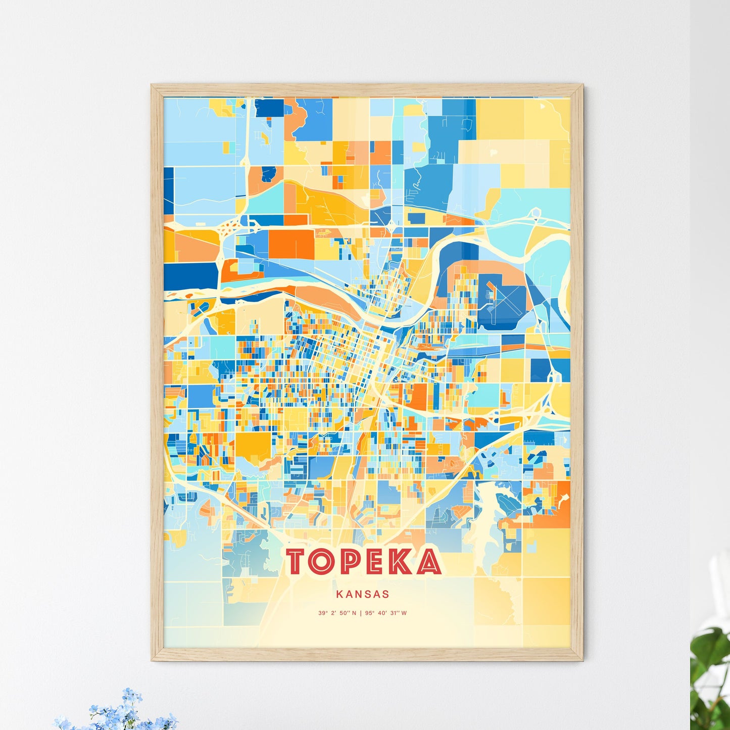 Colorful Topeka Kansas Fine Art Map Blue Orange