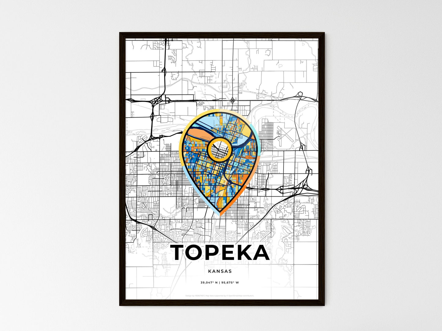 Topeka Kansas wedding art map with pointer icon