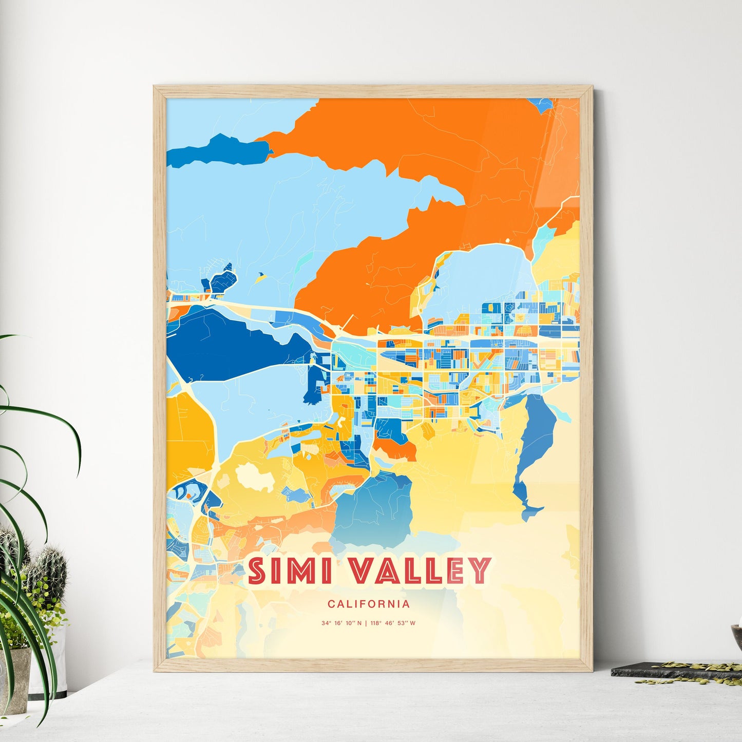 Colorful Simi Valley California Fine Art Map Blue Orange