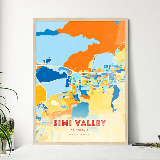 Colorful Simi Valley California Fine Art Map Blue Orange