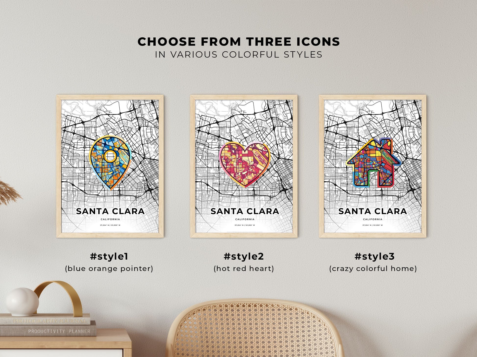 Santa Clara California maps with colorful icons