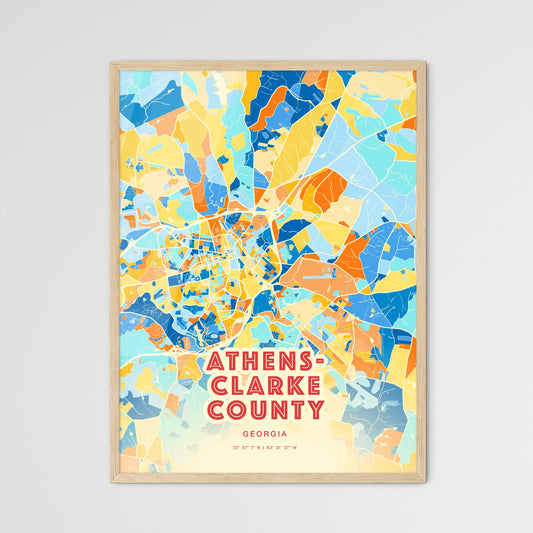 Colorful ATHENS-CLARKE COUNTY GEORGIA Fine Art Map Blue Orange