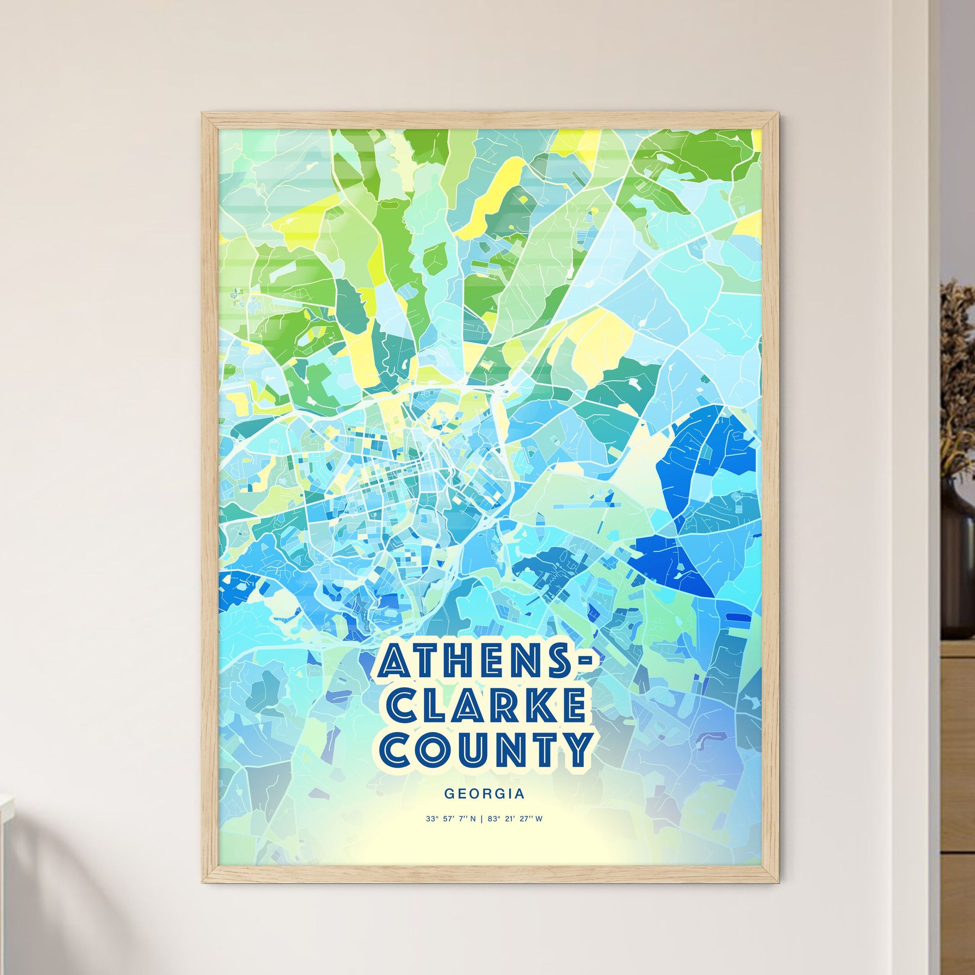 Colorful ATHENS-CLARKE COUNTY GEORGIA Fine Art Map Cool Blue