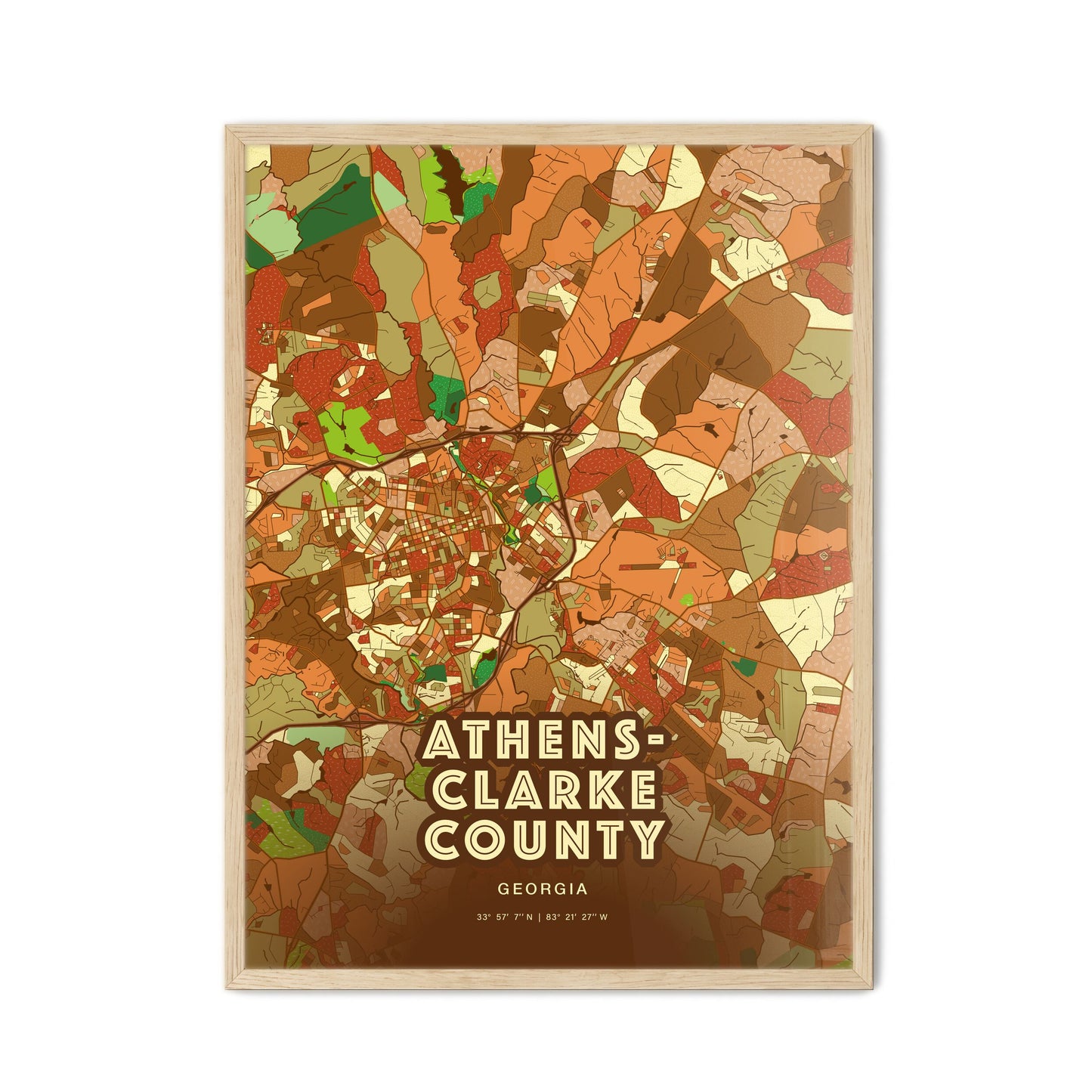 Colorful ATHENS-CLARKE COUNTY GEORGIA Fine Art Map Farmhouse