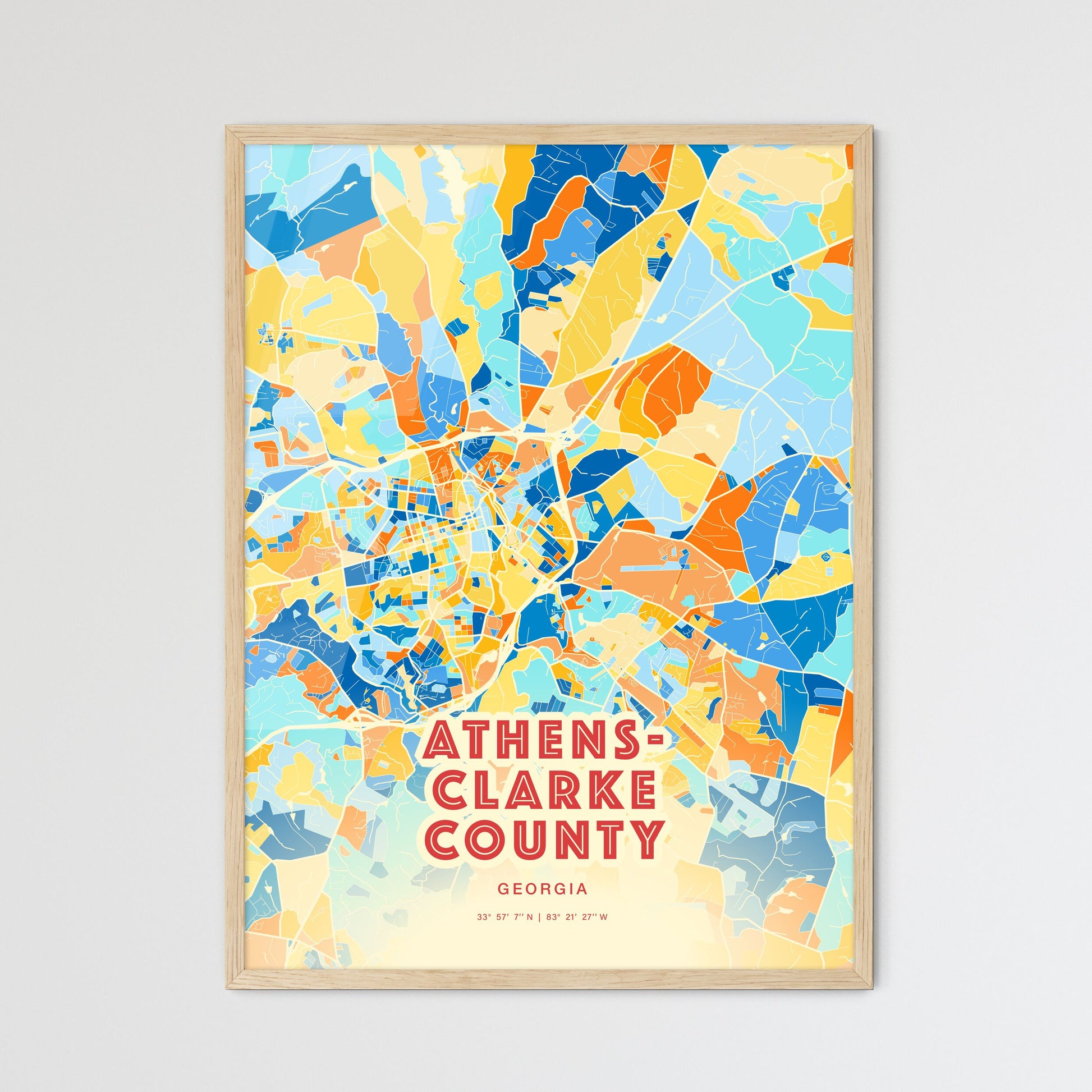 Colorful Athens-Clarke County Fine Art Map Blue Orange