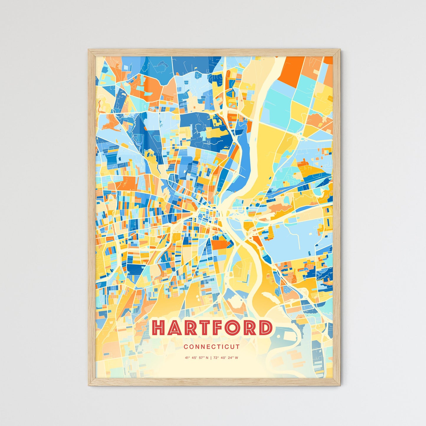 Colorful Hartford Connecticut Fine Art Map Blue Orange