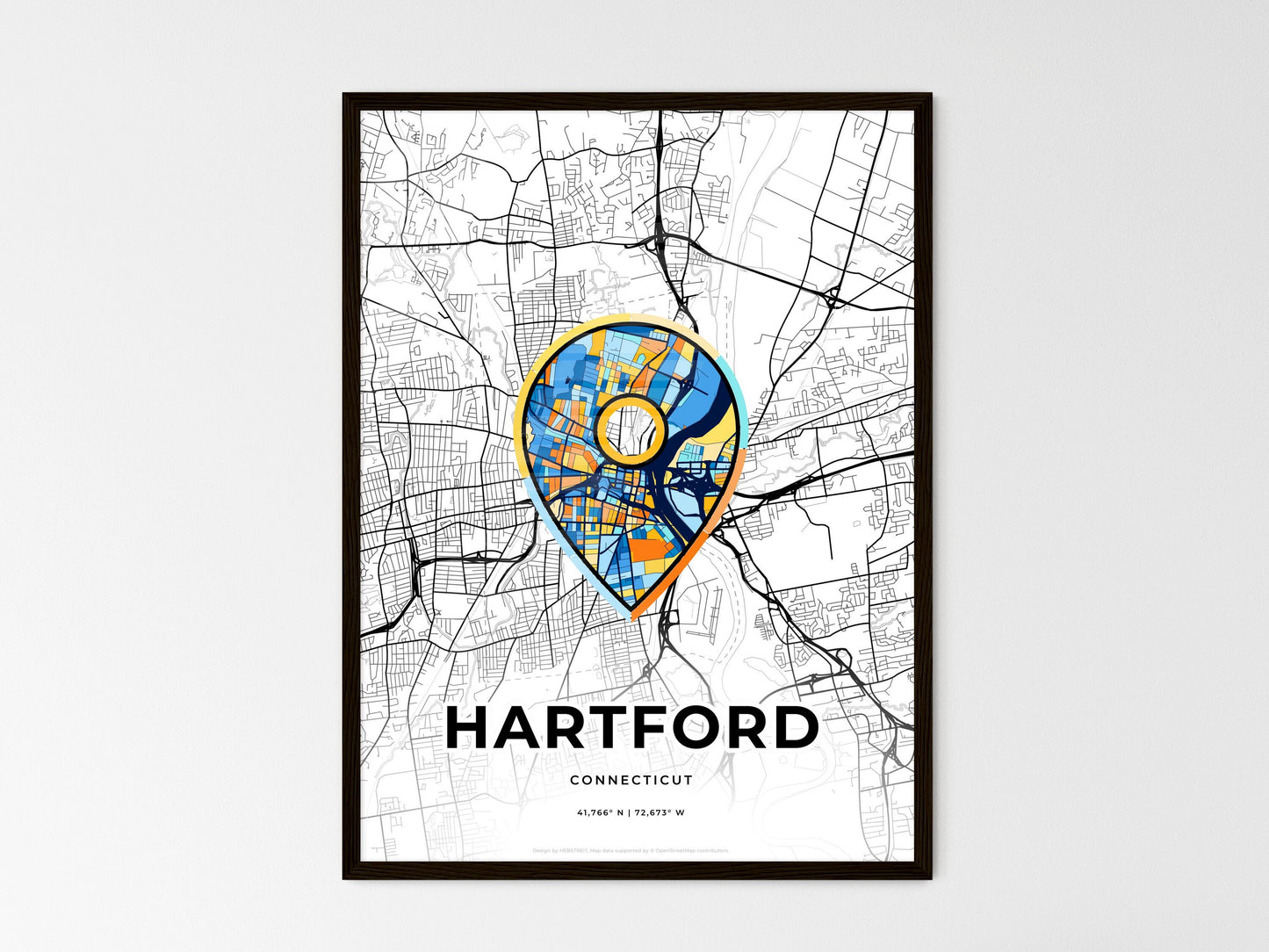 Hartford Connecticut wedding art map with pointer icon