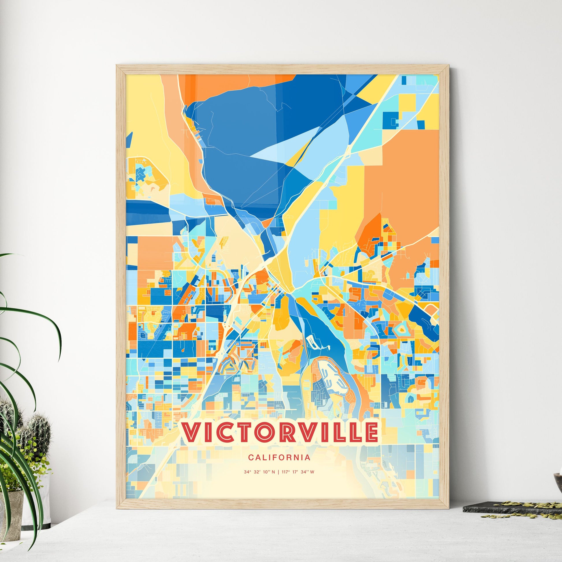 Colorful Victorville California Fine Art Map Blue Orange