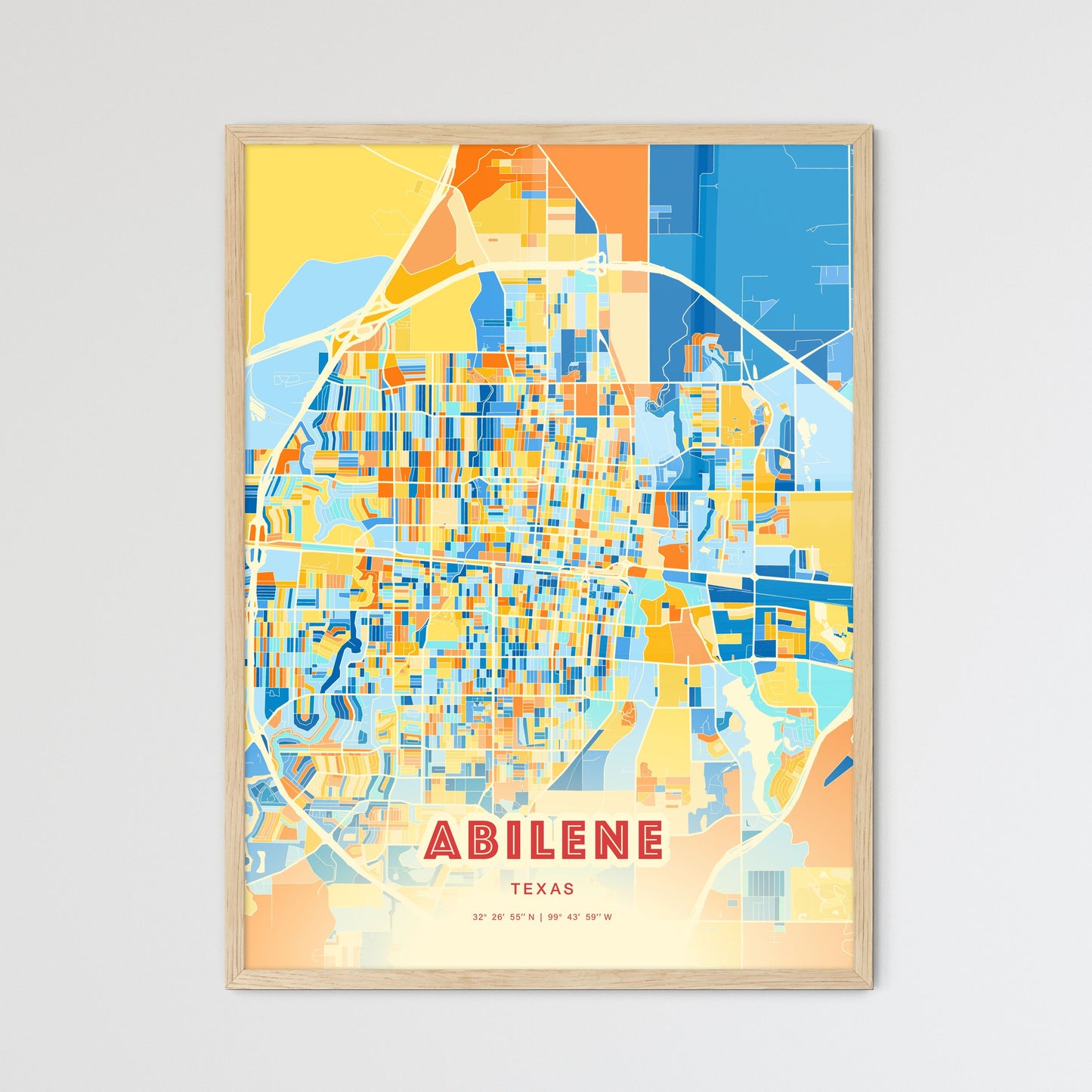 Colorful Abilene Texas Fine Art Map Blue Orange